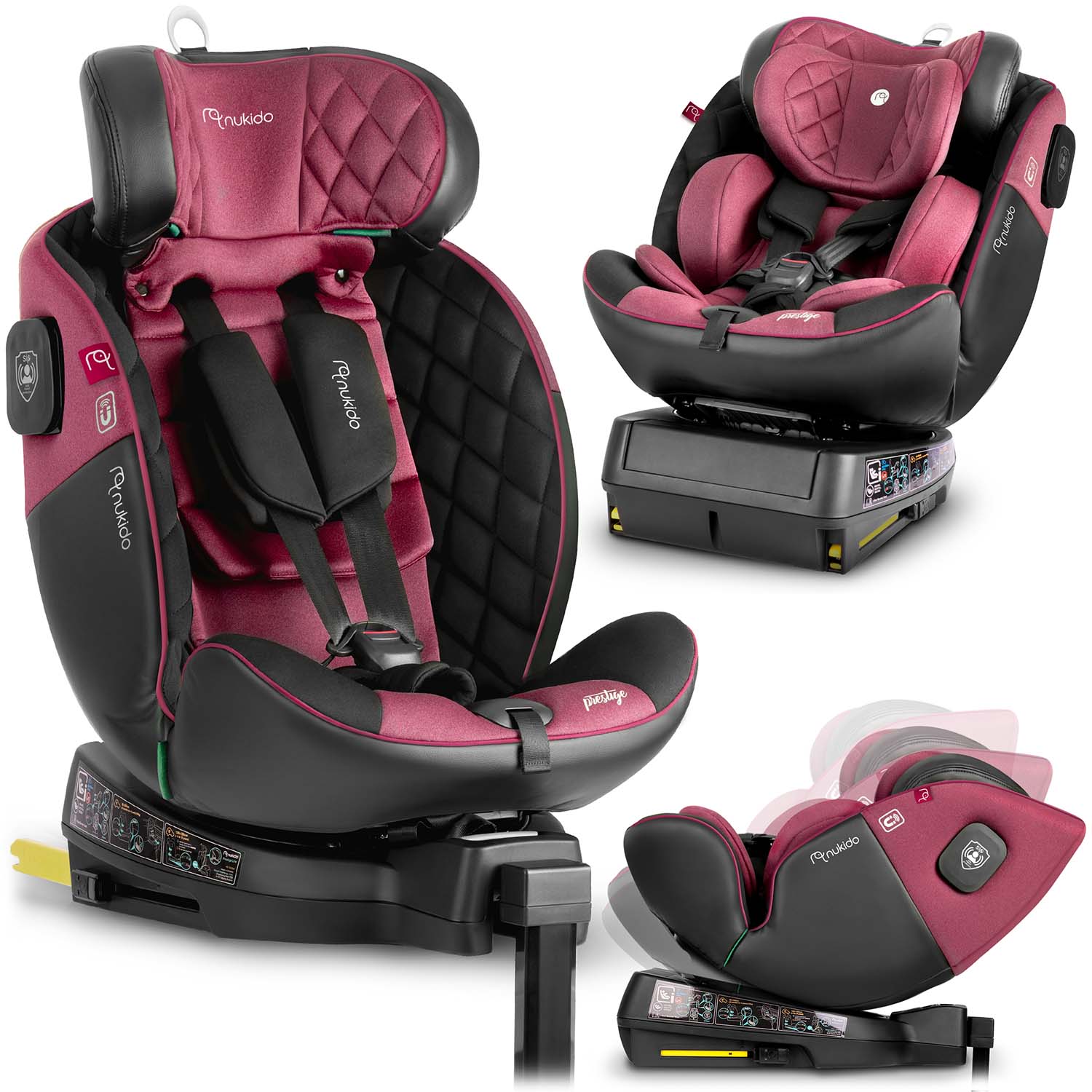 Detská autosedačka Nukido Prestige Line čierno-ružová 0-36 kg ISOFIX