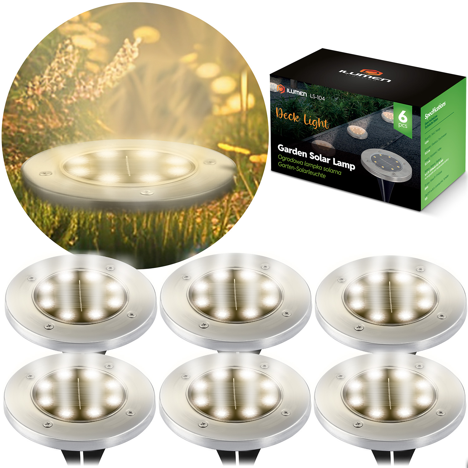 Solárna zemná lampa 6ks Ilumen LS-104