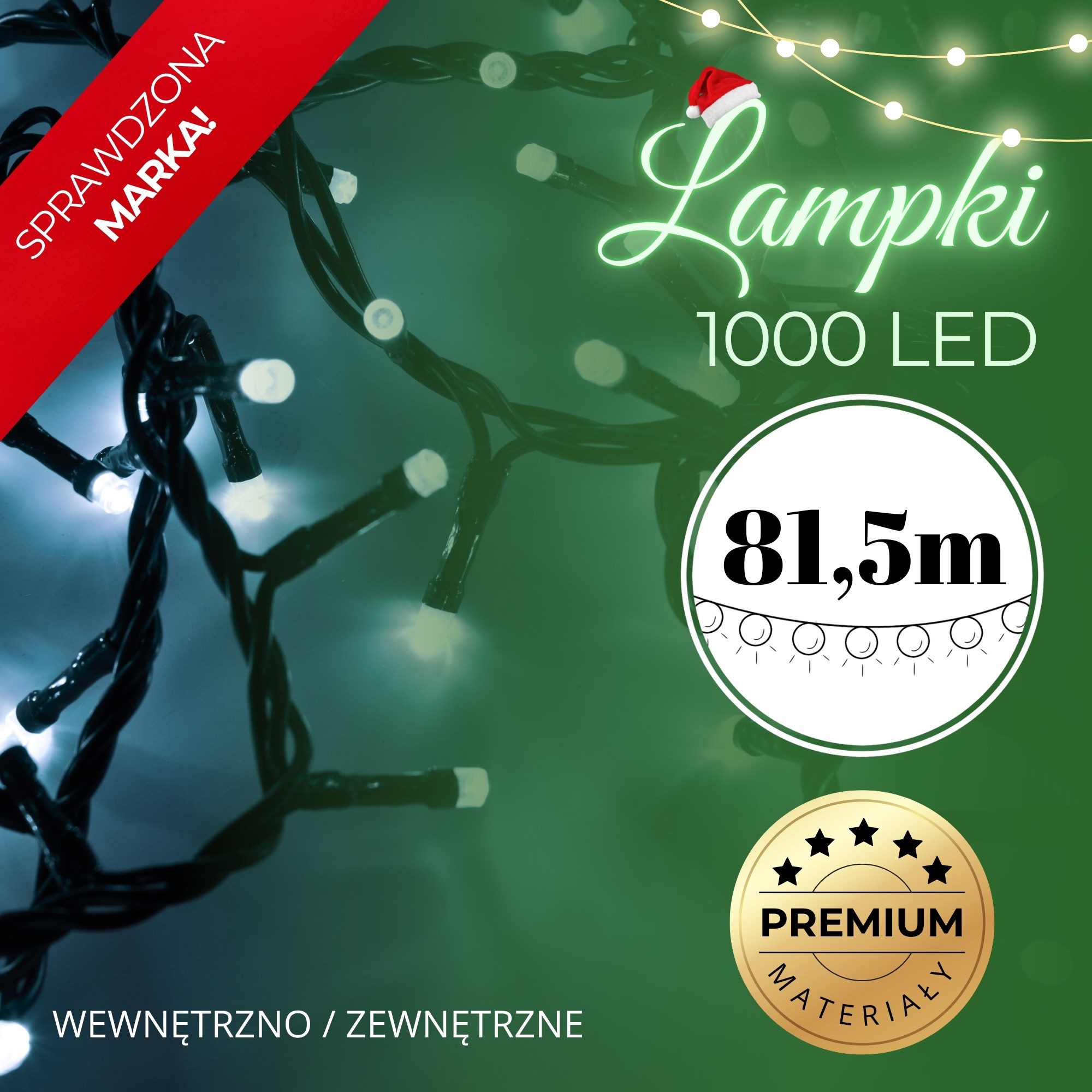 Vianočný svetelný reťazec 1000 LED studená biela 80 m IP44 S-CL1004