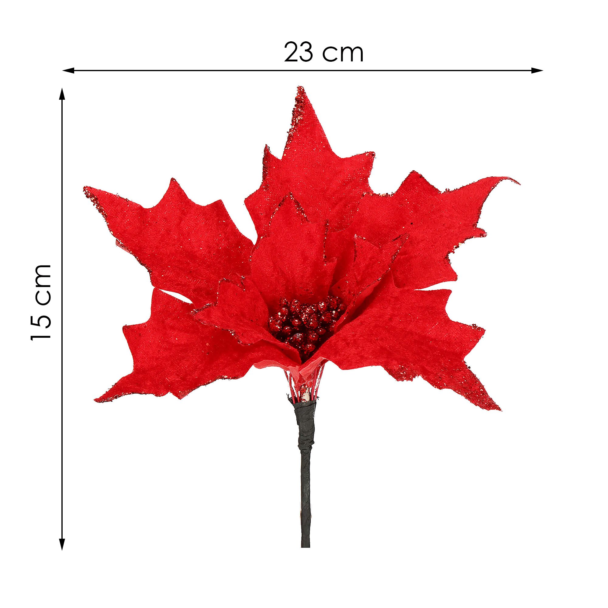 Vianočná ozdoba Poinsettia 23 cm červená s trblietkami S-CA0721