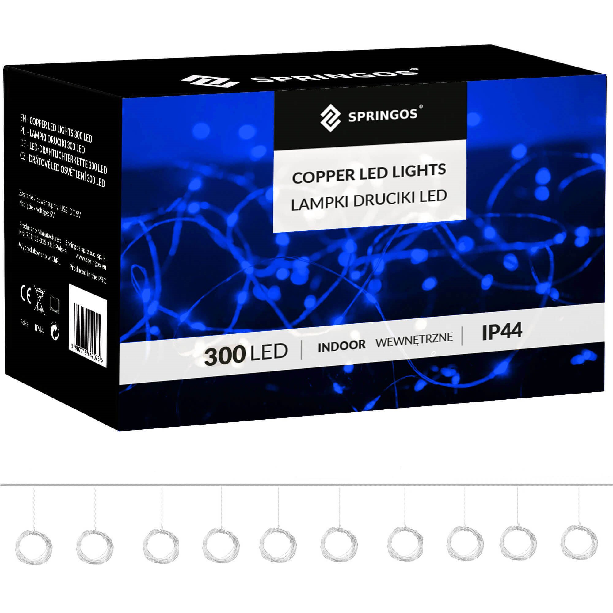 LED svetelný záves 3 × 3 m 300 LED modrý USB s diaľkovým ovládaním S-CL4024