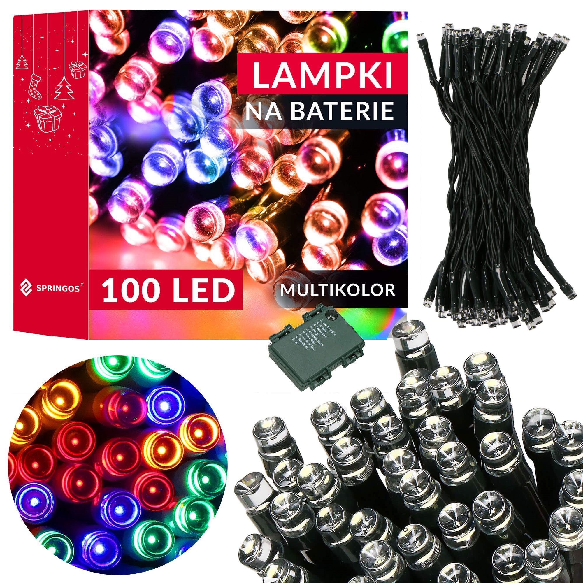 Vianočná LED svetelná reťaz na batérie 100 LED 10 m farebná S-CL4032