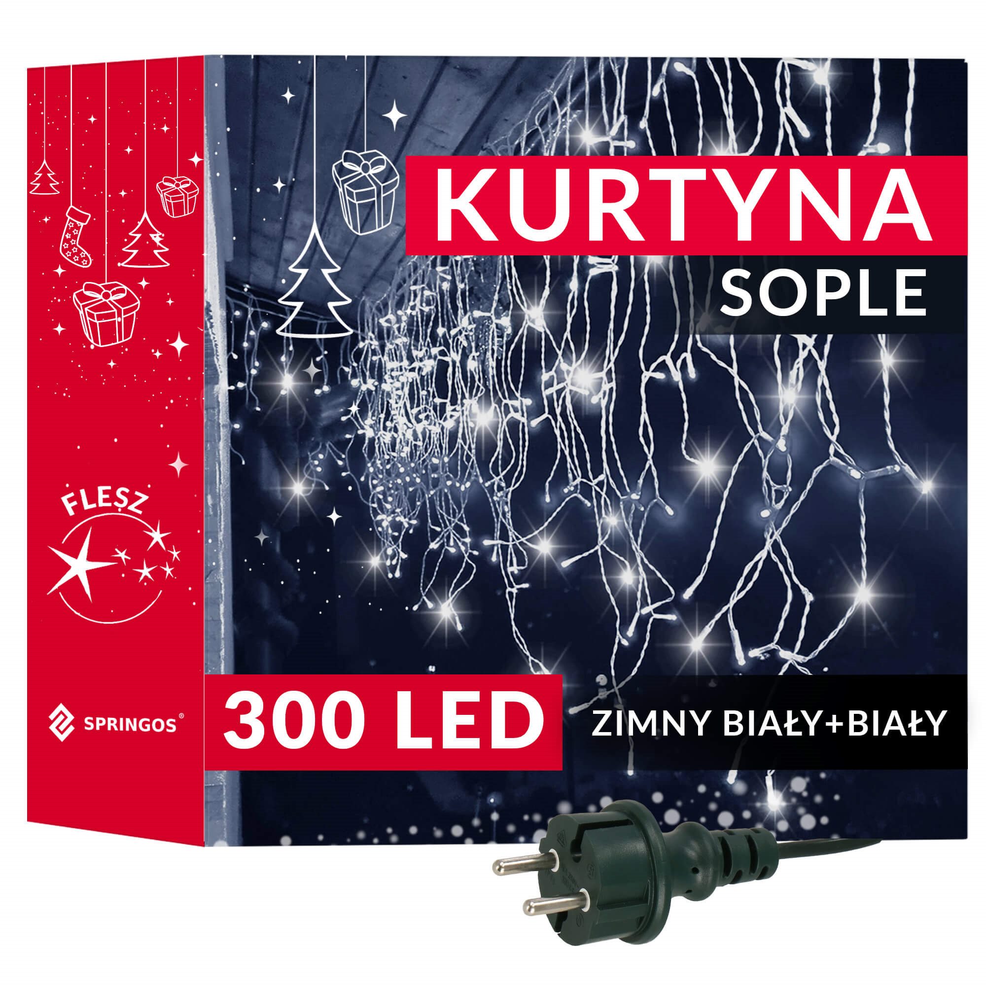 Vianočné LED cencúle 300 LED studená biela 12 m S-CL4038