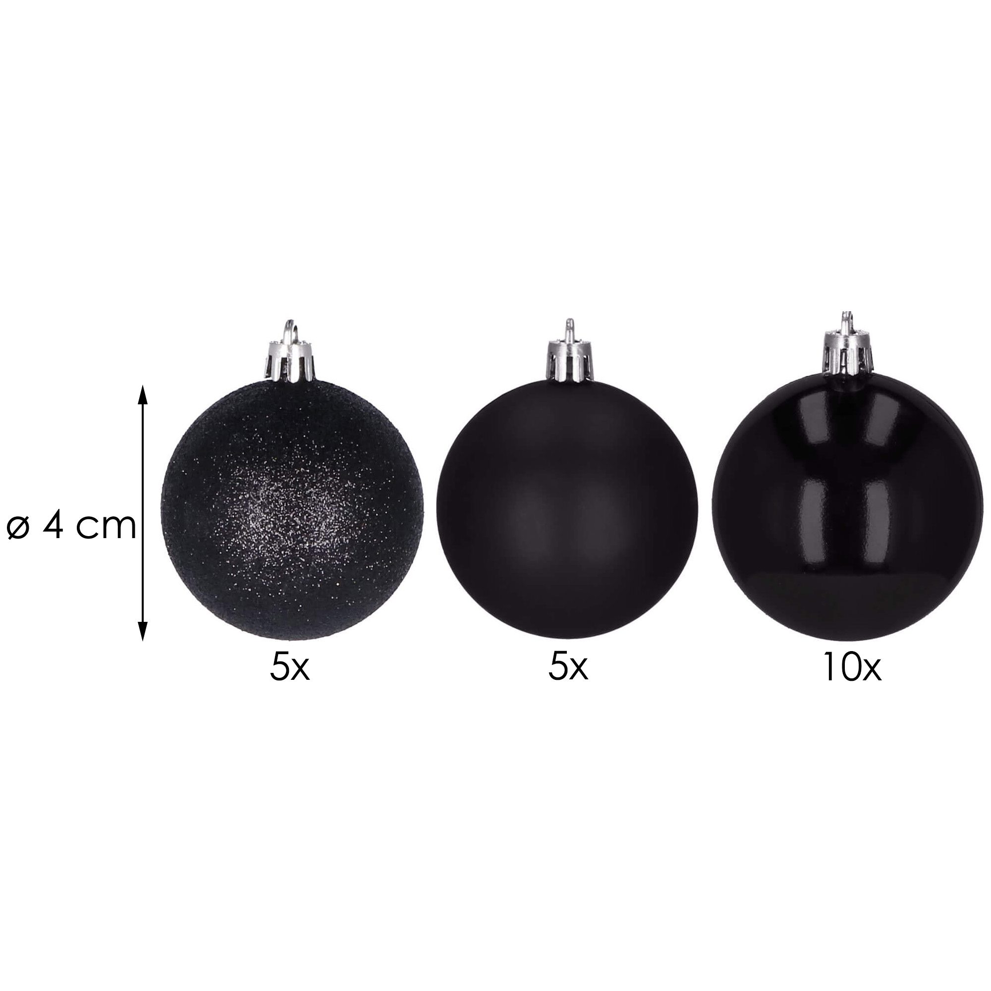 Nerozbitné čierne vianočné gule na stromček 4 cm, sada 20 ks S-CA0124