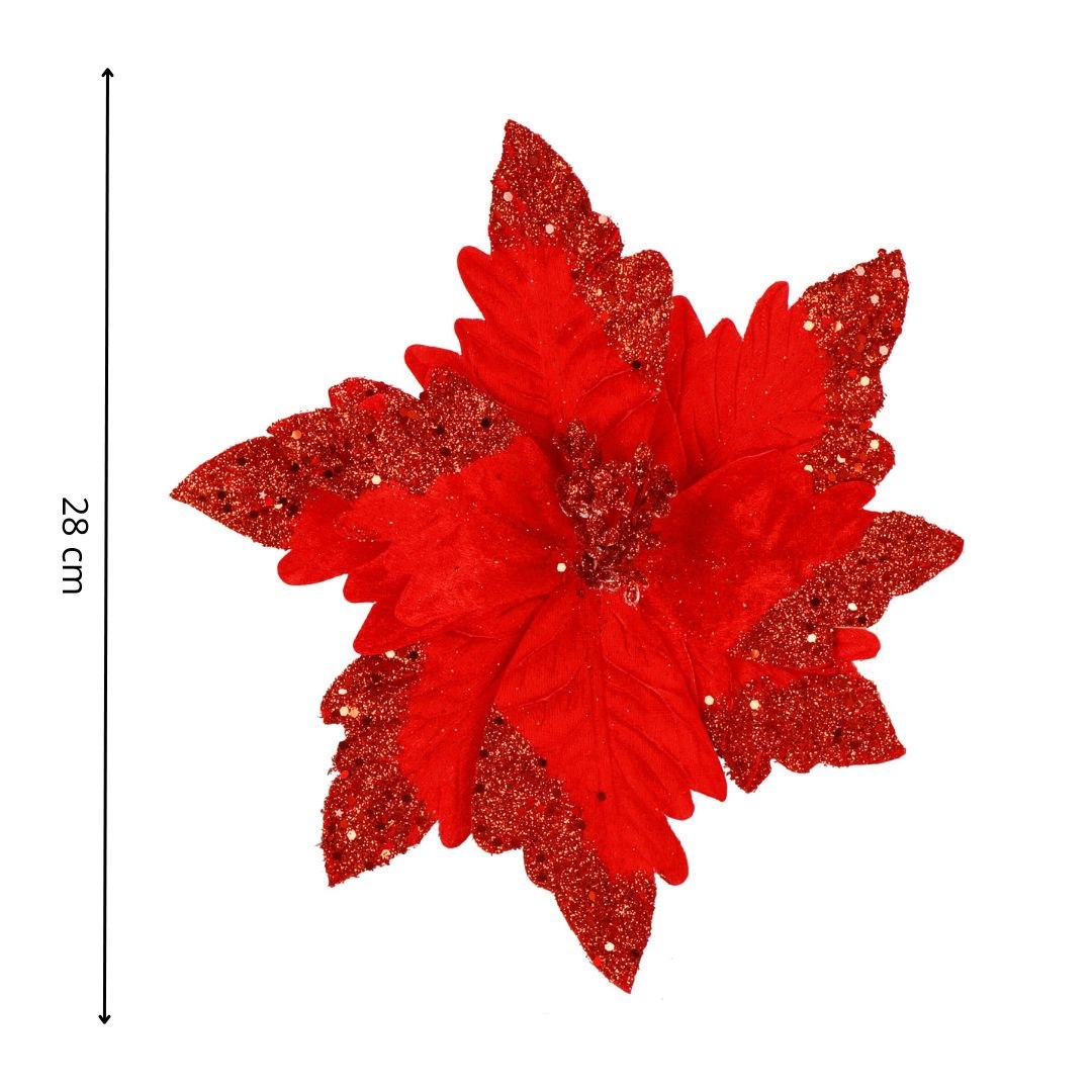 Vianočná poinsettia 28 cm červená s trblietkami S-CA1260
