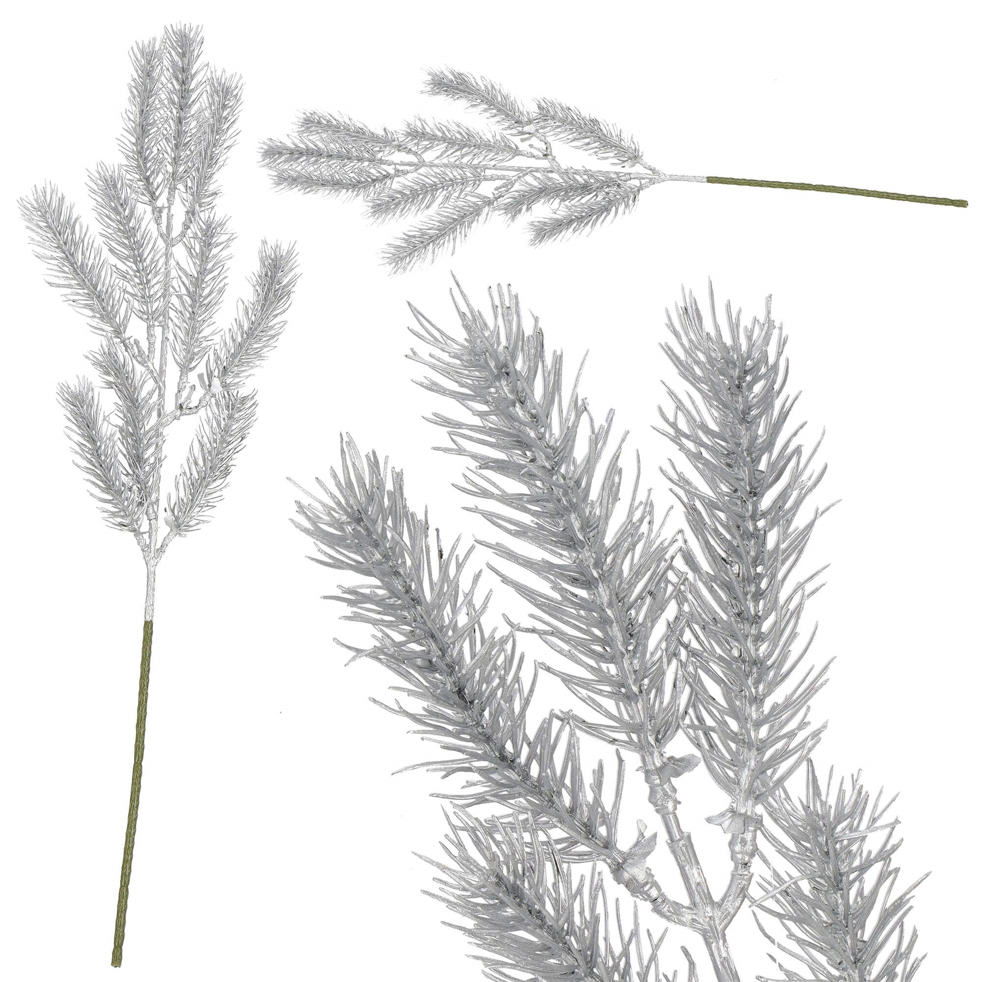 Vianočná ozdobná vetvička zeleno-strieborná 47 cm S-CA1314