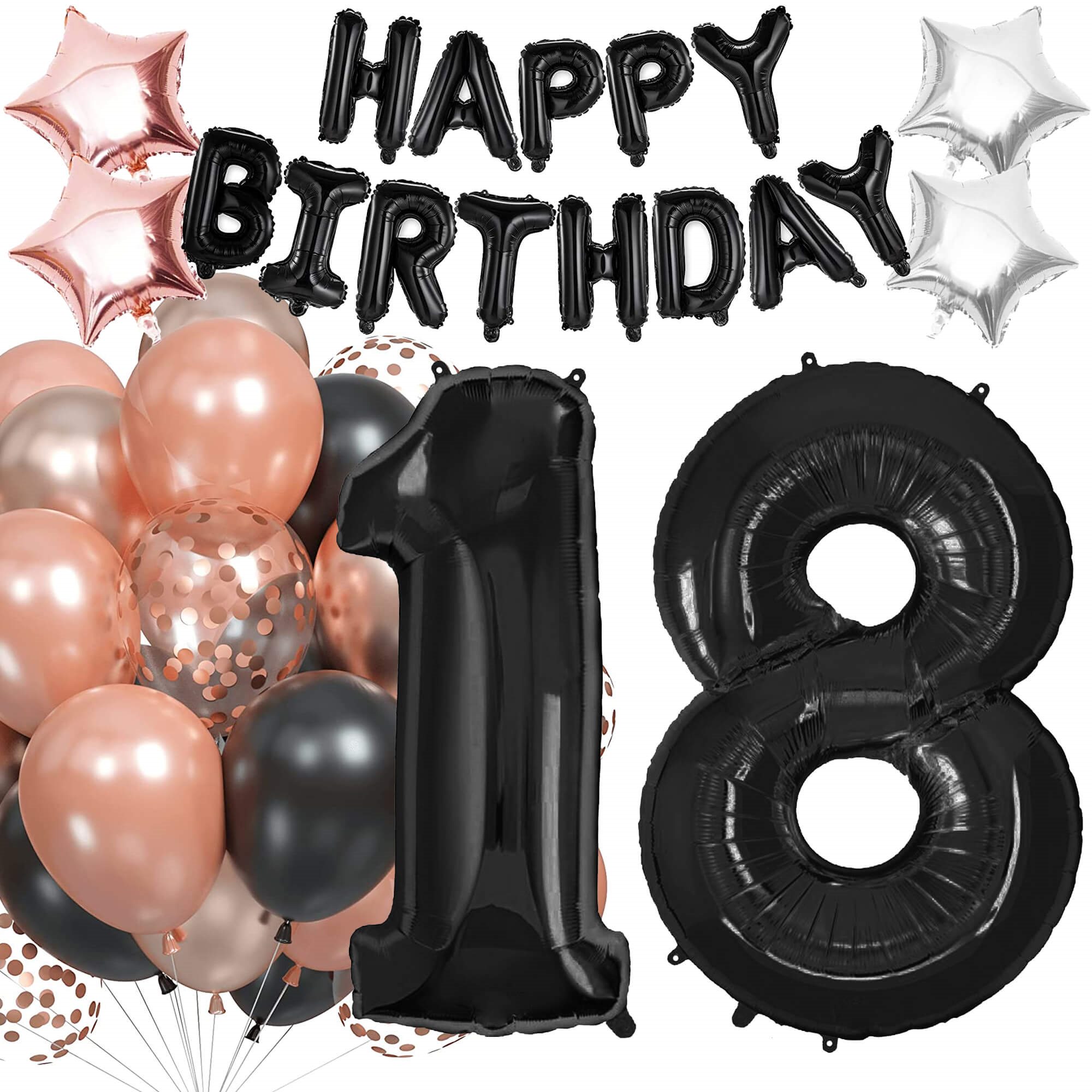 Narodeninová výzdoba na 18. narodeniny – sada balónov Happy Birthday, čierno-ružová, 53 ks S-PS0025