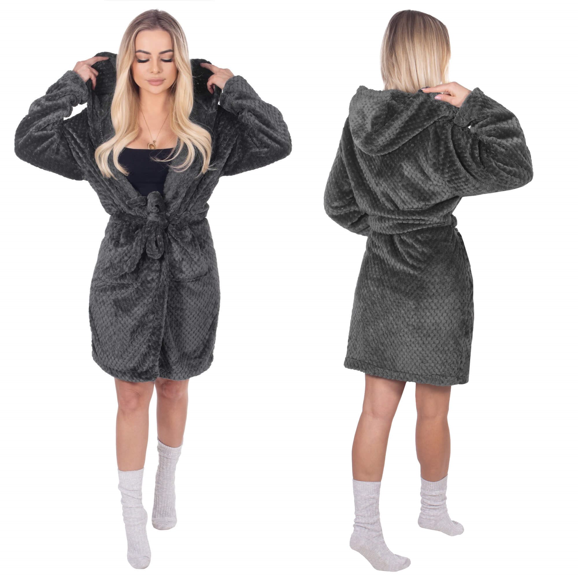 Plyšový župan s kapucňou tmavosivý L/XL S-HA7364