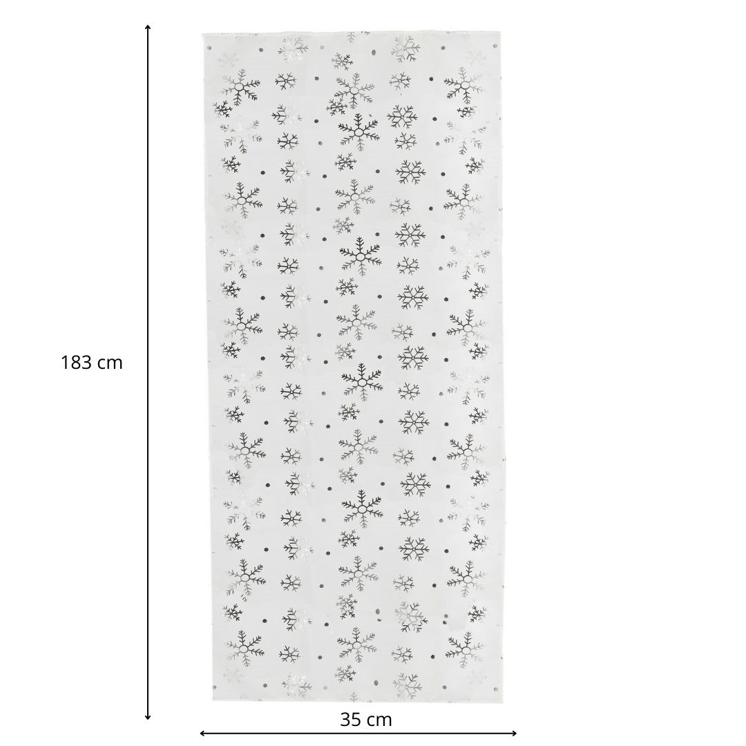 Vianočný behúň na stôl 183 × 36 cm biely so striebornými snehovými vločkami S-CA1220