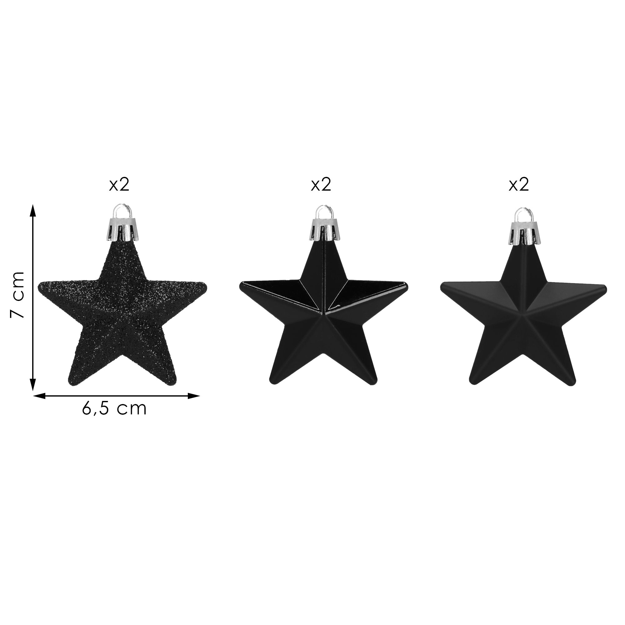 Vianočné ozdoby na stromček hviezdičky čierne 6 ks S-CA1148