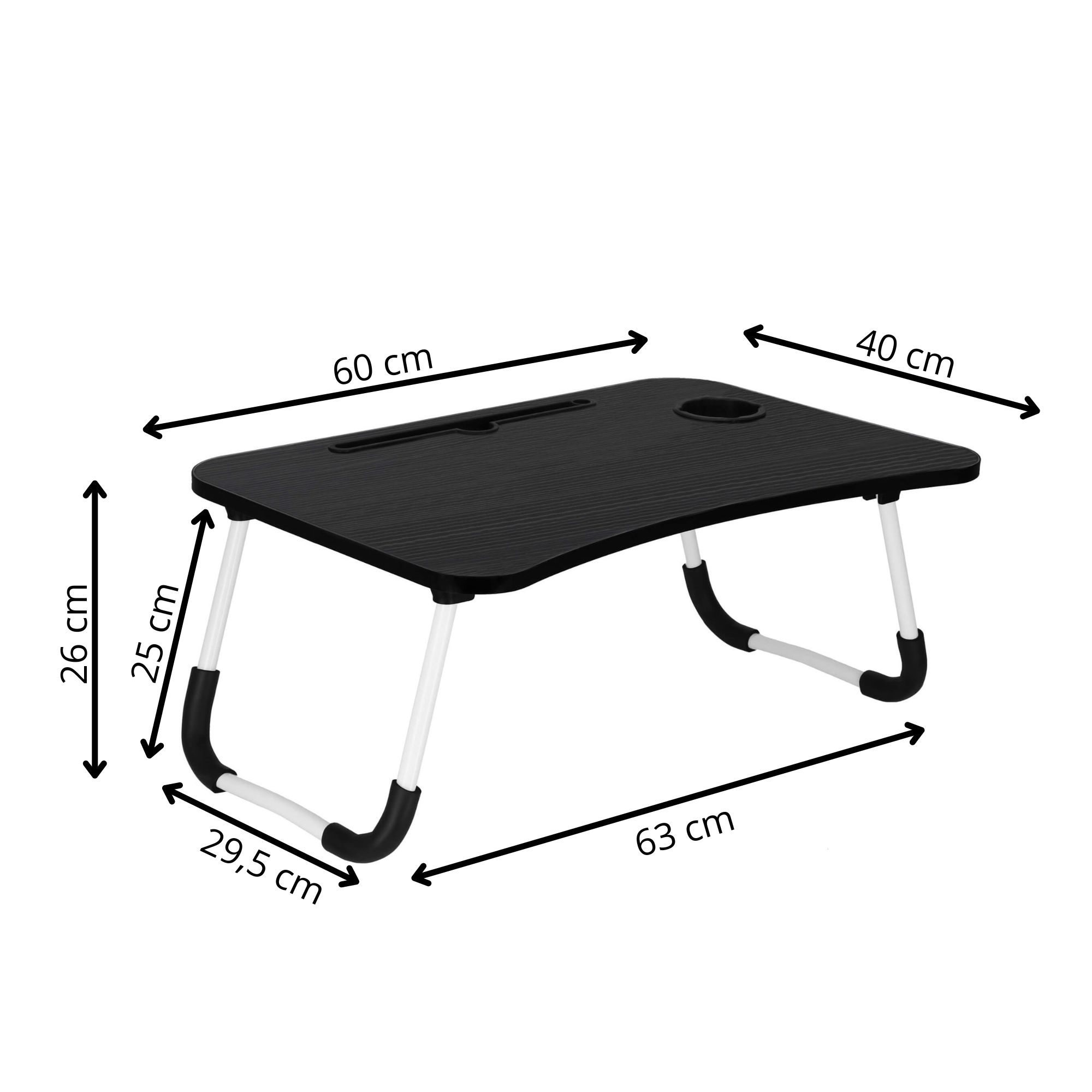 Skladací stolík na notebook do postele 60 × 40 cm s držiakom na tablet a miestom na pohár S-HA4010
