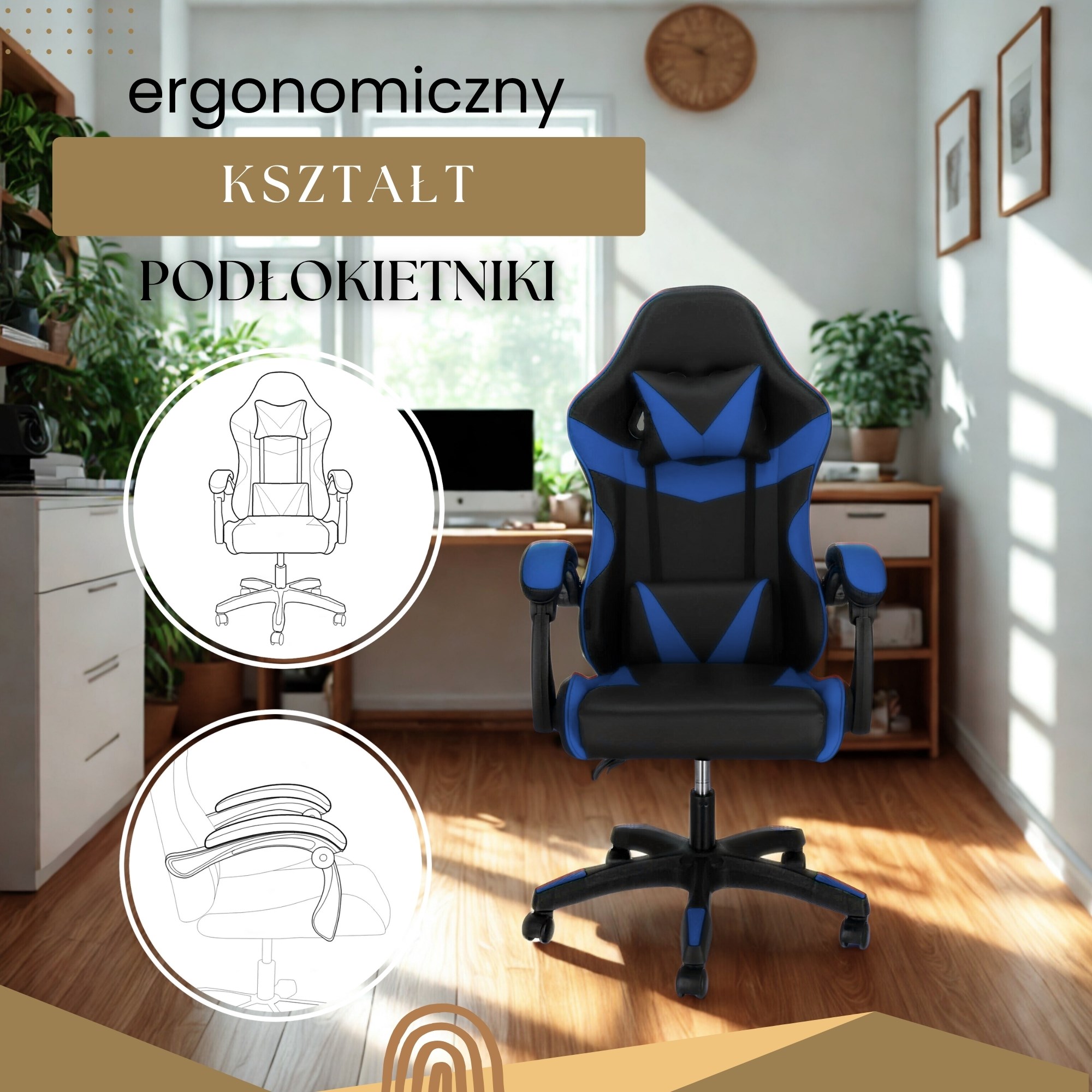 Ergonomické kancelárske kreslo na kolieskach s opierkou hlavy a bedrovým vankúšom S-HF0019