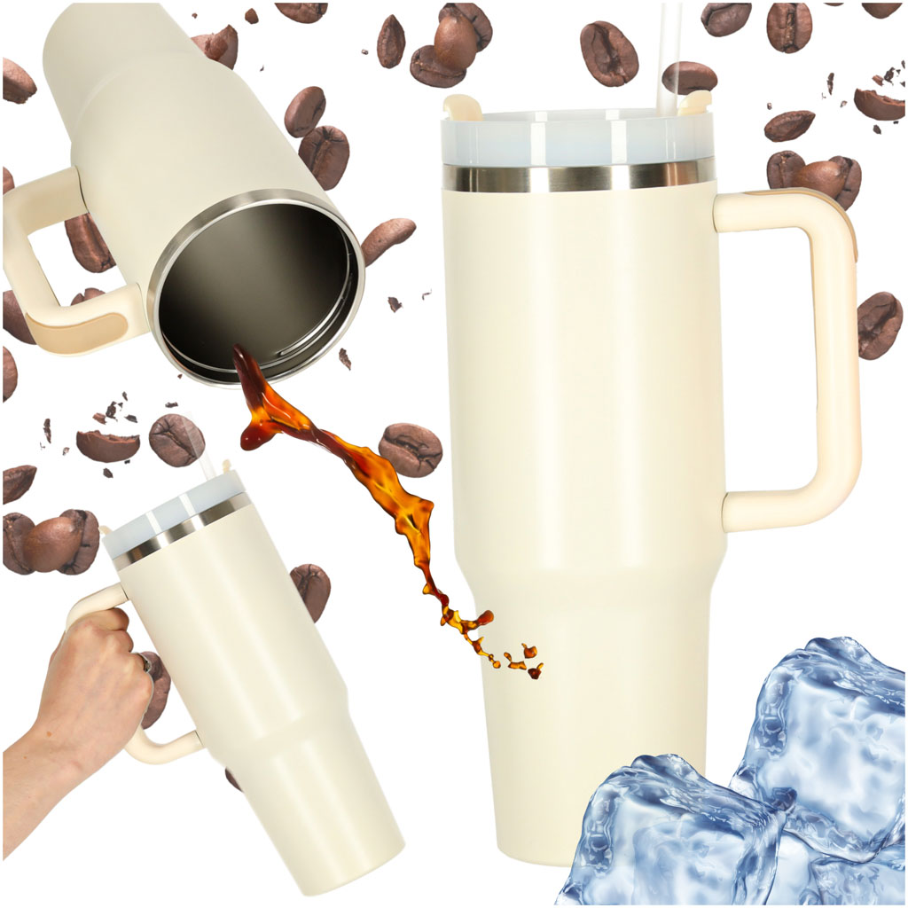 Nerezový termohrnček so slamkou a držadlom 1,2 l krémový ik-KX3032_2