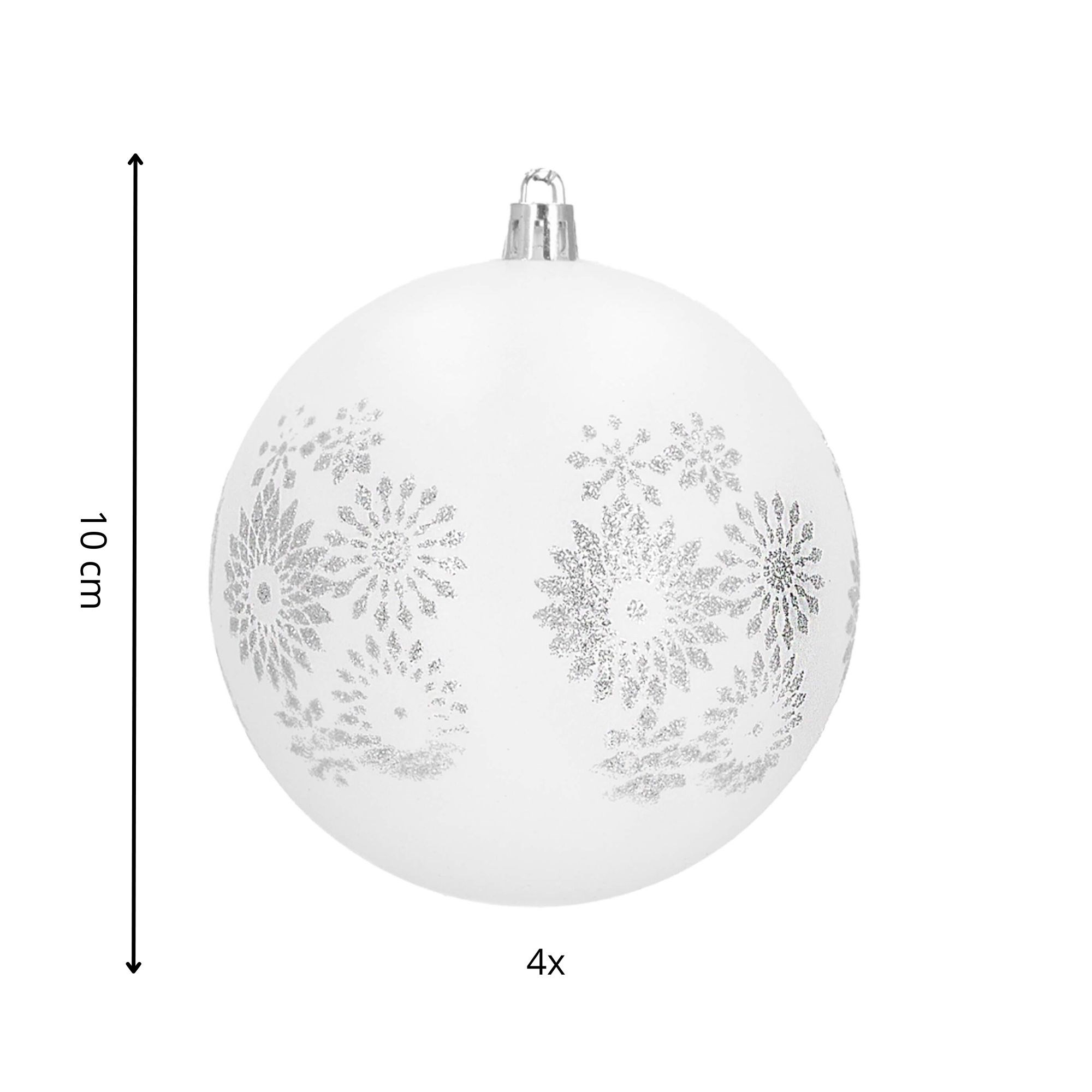 Nerozbitné matné vianočné gule na stromček 10 cm 4 ks bielo-strieborné S-CA1429