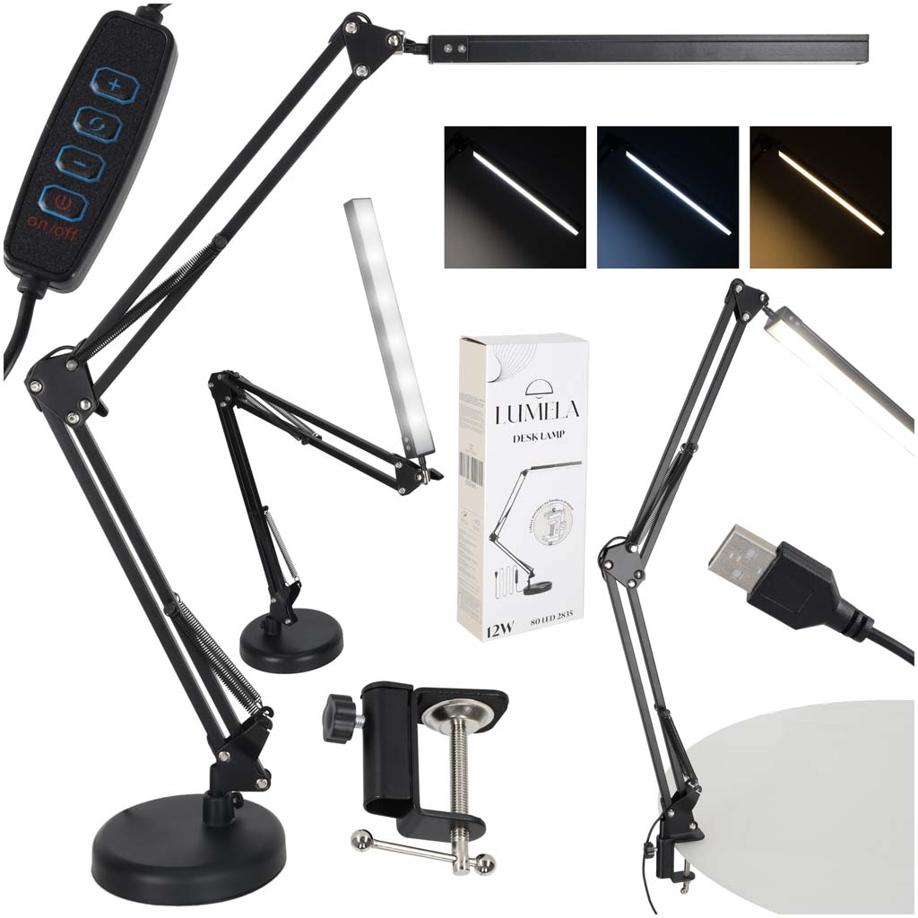 LED stolná lampa s nastaviteľným ramenom a úchytom na stôl ik-KX2988