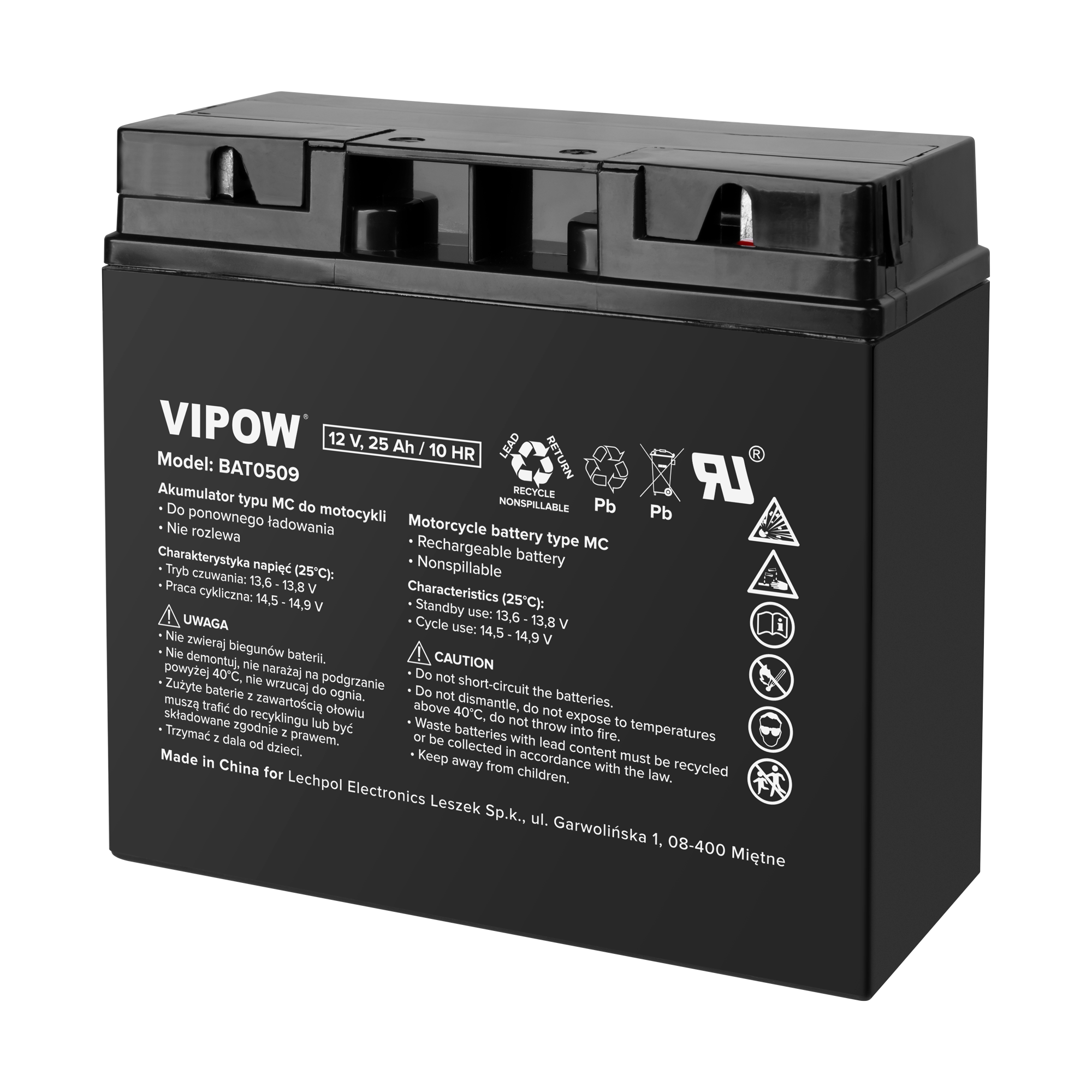 Batéria do motorky Vipow 12 V 25 Ah L-BAT0509