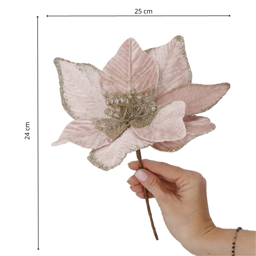 Vianočná ozdoba poinsettia 25 cm ružovo-zlatá S-CA1234