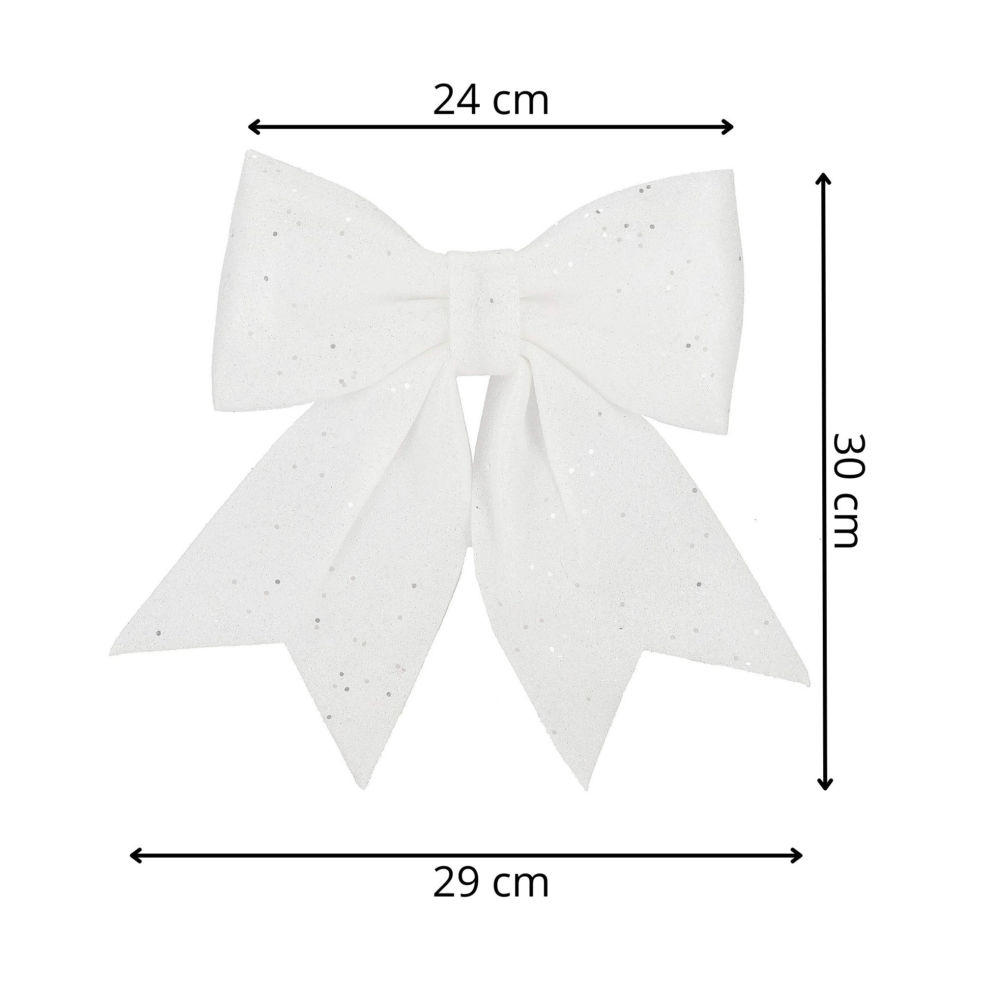 Vianočná mašľa na stromček biela s trblietkami 26 × 29 cm S-CA1302