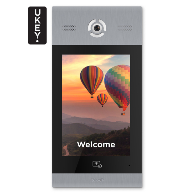IP vstupný panel pre bytový dom BasIP AA-14FB Silver s kamerou, 10,1" LCD a UKEY EC-28529