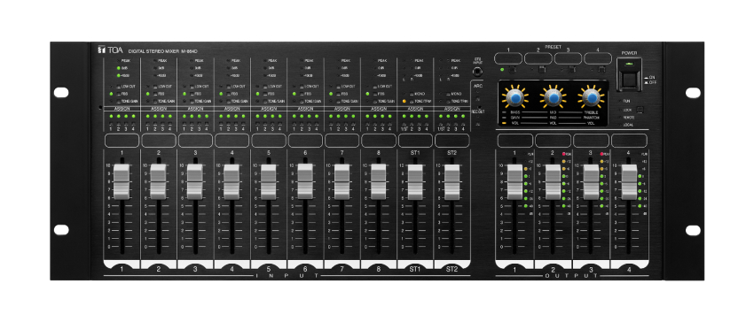 TOA M-864D - Digitálny zvukový procesor s predným panelom vybaveným tlmičmi