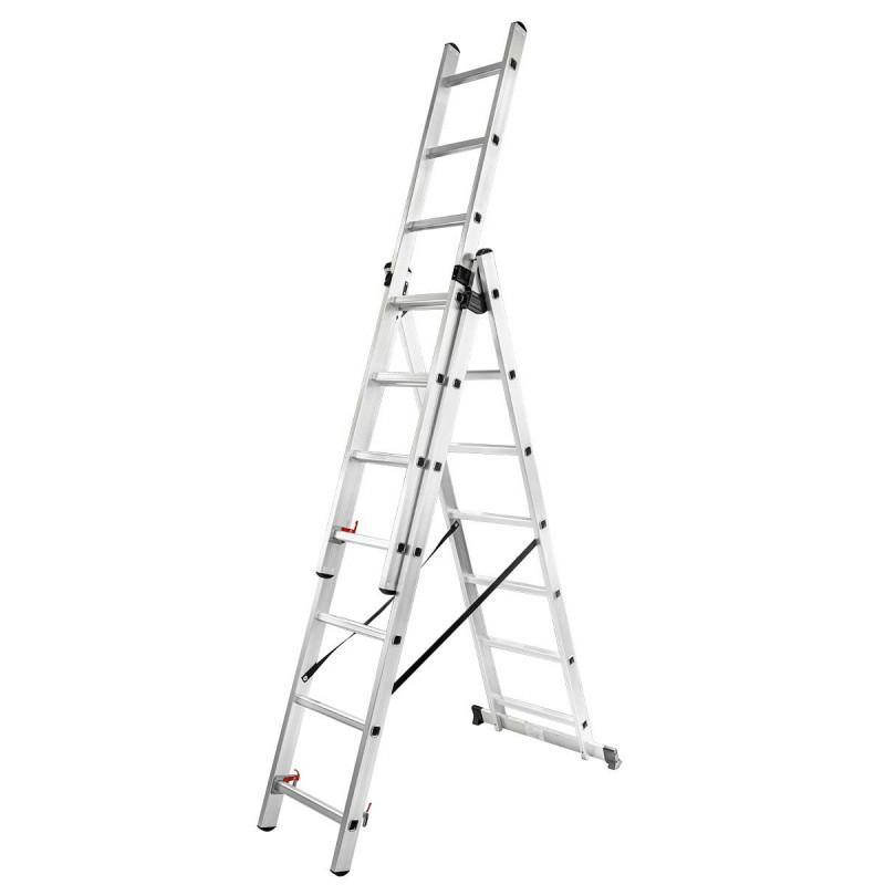 FORCEKRAFT Dvojstranný hliníkový rebrík kombinovaný 3x7 priečok VYSÚVATEĽNÝ