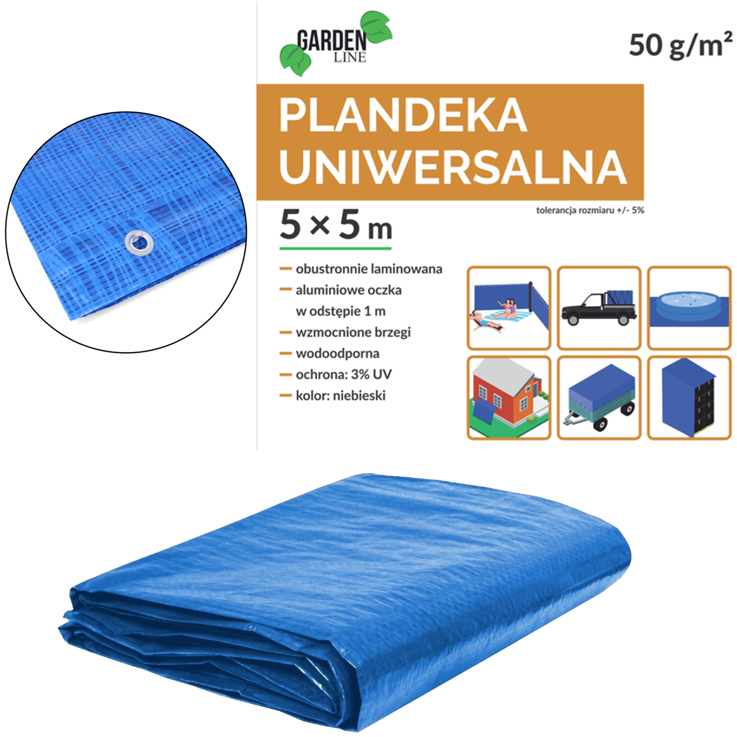 PLACHTA 5 x 5 M (+ - 5%) 50GSM 3%UV MODRÁ *4119 CH-DEK4119
