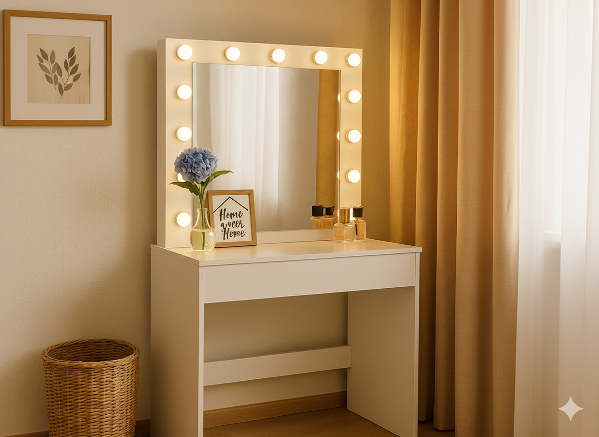 marka niezdefiniowana TOALETNÝ STOLÍK NA MEJKAP BIELY S OSVETLENÍM 80 x 40 x 140 CM *9452