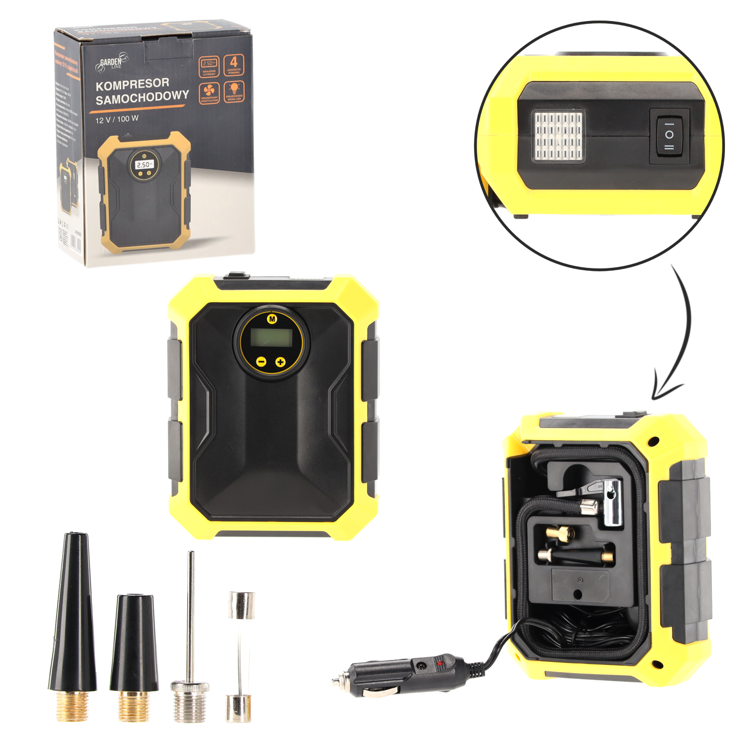 Autokompresor 12 V 100 W s digitálnym displejom CH-AIR4595