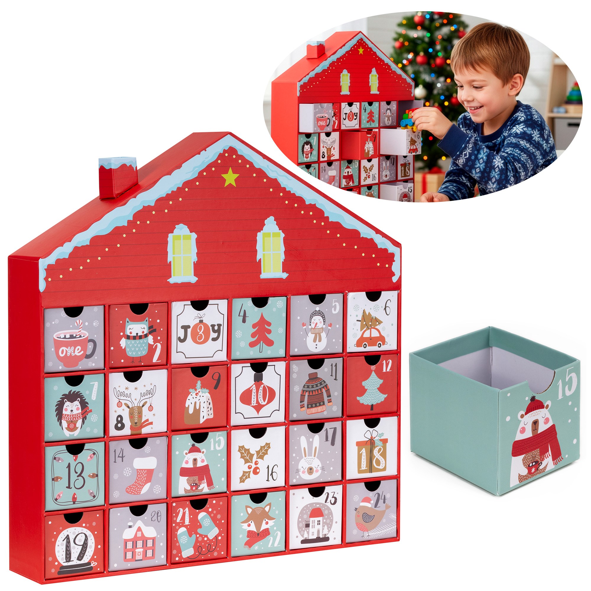 Papierový adventný kalendár s 24 krabičkami 39 × 7 × 40 cm S-CA1508
