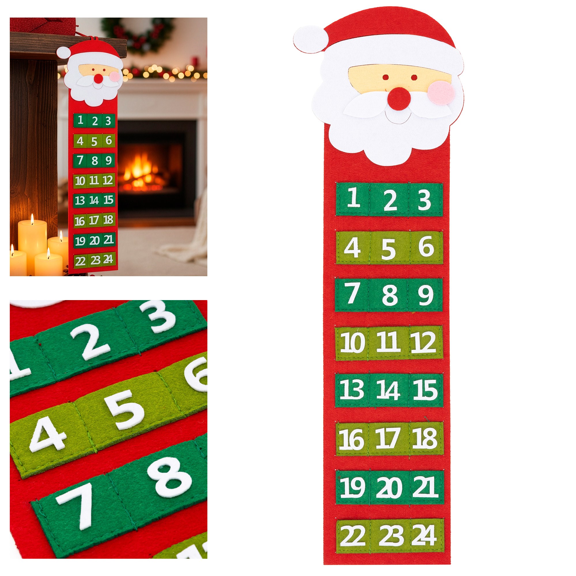 Plstený adventný kalendár na zavesenie s 24 okienkami 20 × 63,5 cm S-CA1474