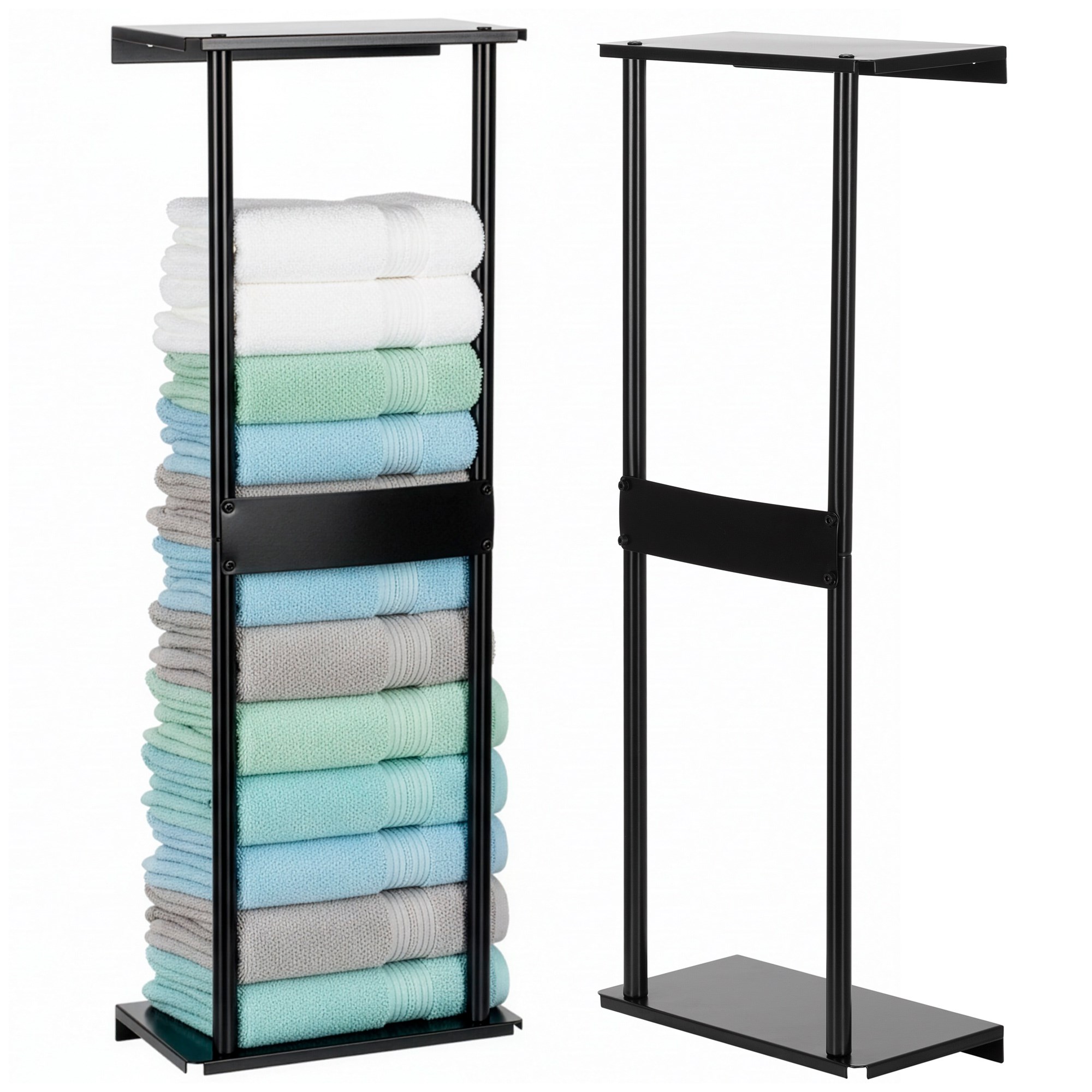 Nástenný držiak na uteráky s policou 32 × 14 × 76 cm S-HG0074