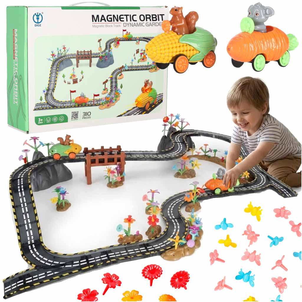 Magnetická autodráha pre deti s 2 autíčkami, 310 dielikov ik-KX2863_1