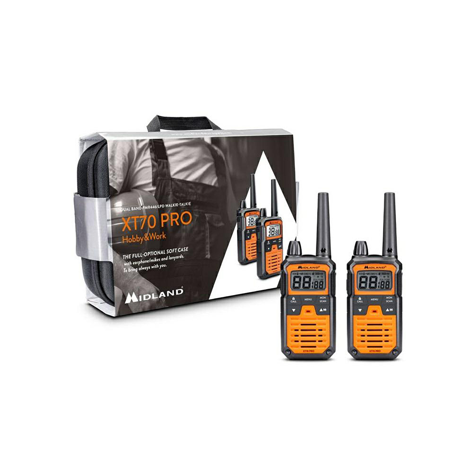 PMR446 vysielačky Midland XT70 Pro sada 2 ks s nabíjacou stanicou a headsetmi L-XT70PRO