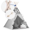 Teepee stan pre deti s girlandou a svetlami Nukido - sivý s hviezdičkami