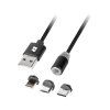 Magnetický USB kábel 3v1 micro USB, USB-C, Lightning 1 m čierny L-RB-6004-100-B