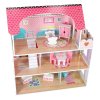 MDF drevený domček pre bábiky + nábytok 70cm ružový LED