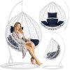 Závesné hojdacie záhradné kreslo Hawana biele + tmavomodré vankúše