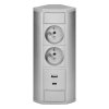 Zásuvkový panel 2x220V + 2xUSB A/C, sivostrieborný