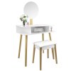BIELY RETRO TOALETNÝ STOLÍK NA LÍČENIE S OKRÚHLYM ZRKADLOM + TABURETKA *5803