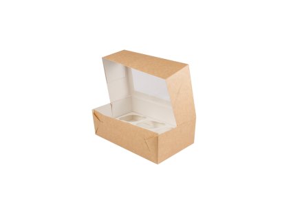 Papírová krabička na 6ks cupcakes / muffin s okénkem hnědá 250x150x80