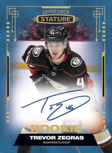 2021-22-Upper-Deck-Stature-Hockey-Cards-Base-Rookie-Blue-Autograph-Tier-2-Trevor-Zegras-RC
