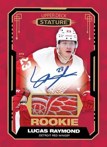 2021-22-Upper-Deck-Stature-Hockey-Cards-Base-Rookie-Design-Variant-Red-Patch-Autograph-Lucas-Raymond-RC