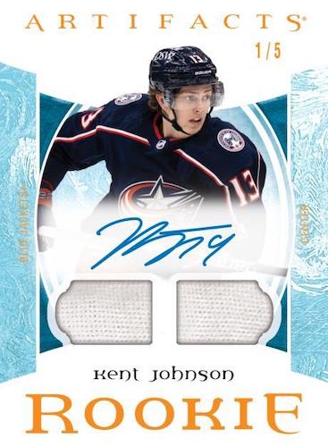 2022-23-Upper-Deck-Artifacts-Hockey-Cards-Base-Rookies-Material-Orange-Autograph-Kent-Johnson-RC