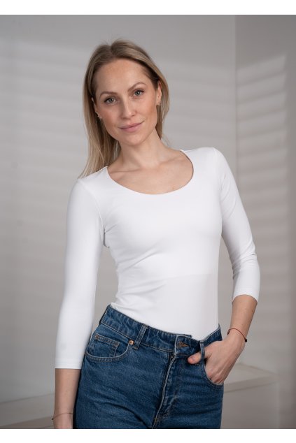 Tričko se středním kulatým výstřihem, 3/4 rukáv - bílá