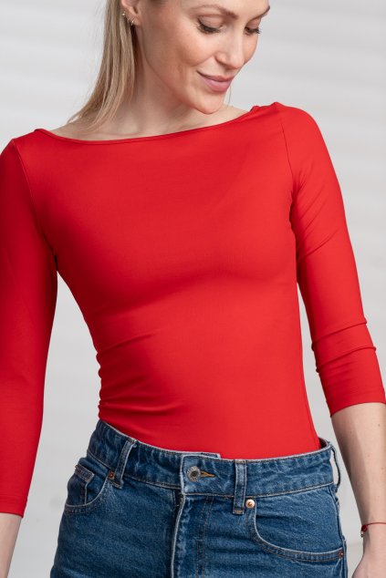 Tričko s lodičkovým výstřihem, 3/4 rukáv - červená