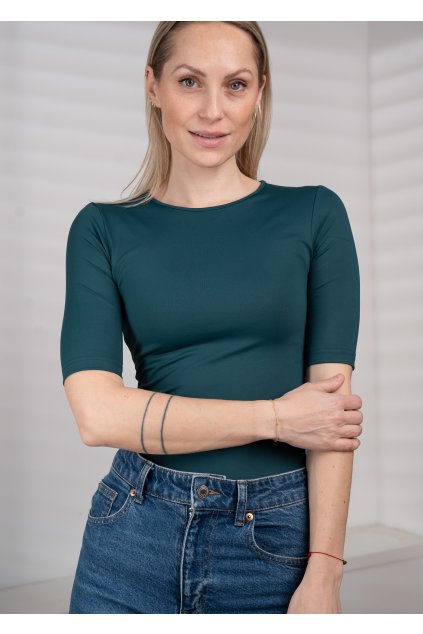 Tričko bez výstřihu, krátký prodloužený rukáv - zelená - smaragdová
