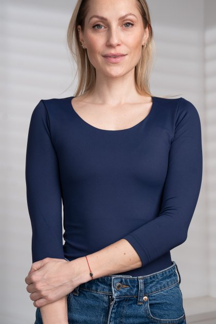 Tričko se středním kulatým výstřihem, 3/4 rukáv - modrá - námořnická