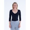 Triko s hlubokým výstřihem do V, 3/4 rukáv - černá