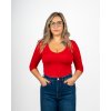 Triko s hlubokým výstřihem do V, 3/4 rukáv - červená