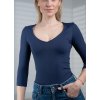 Tričko s hlubokým výstřihem do V, 3/4 rukáv - modrá - námořnická